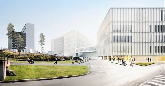 Arkitekttegning af HUS' nye projektt Bridge Hospital i Finland